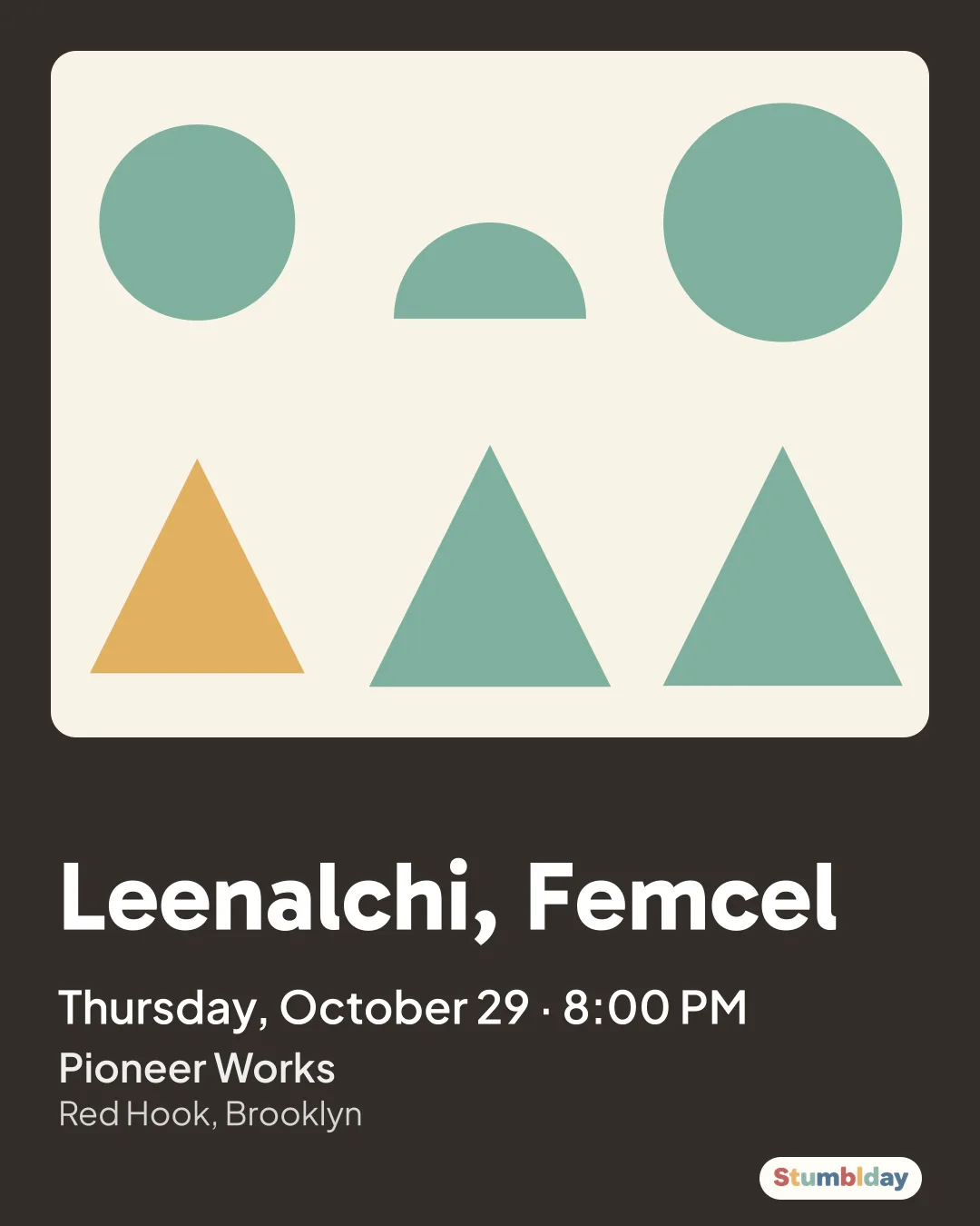Flyer for Leenalchi, Femcel: Thursday, October 29 · 8:00 PM at Pioneer Works