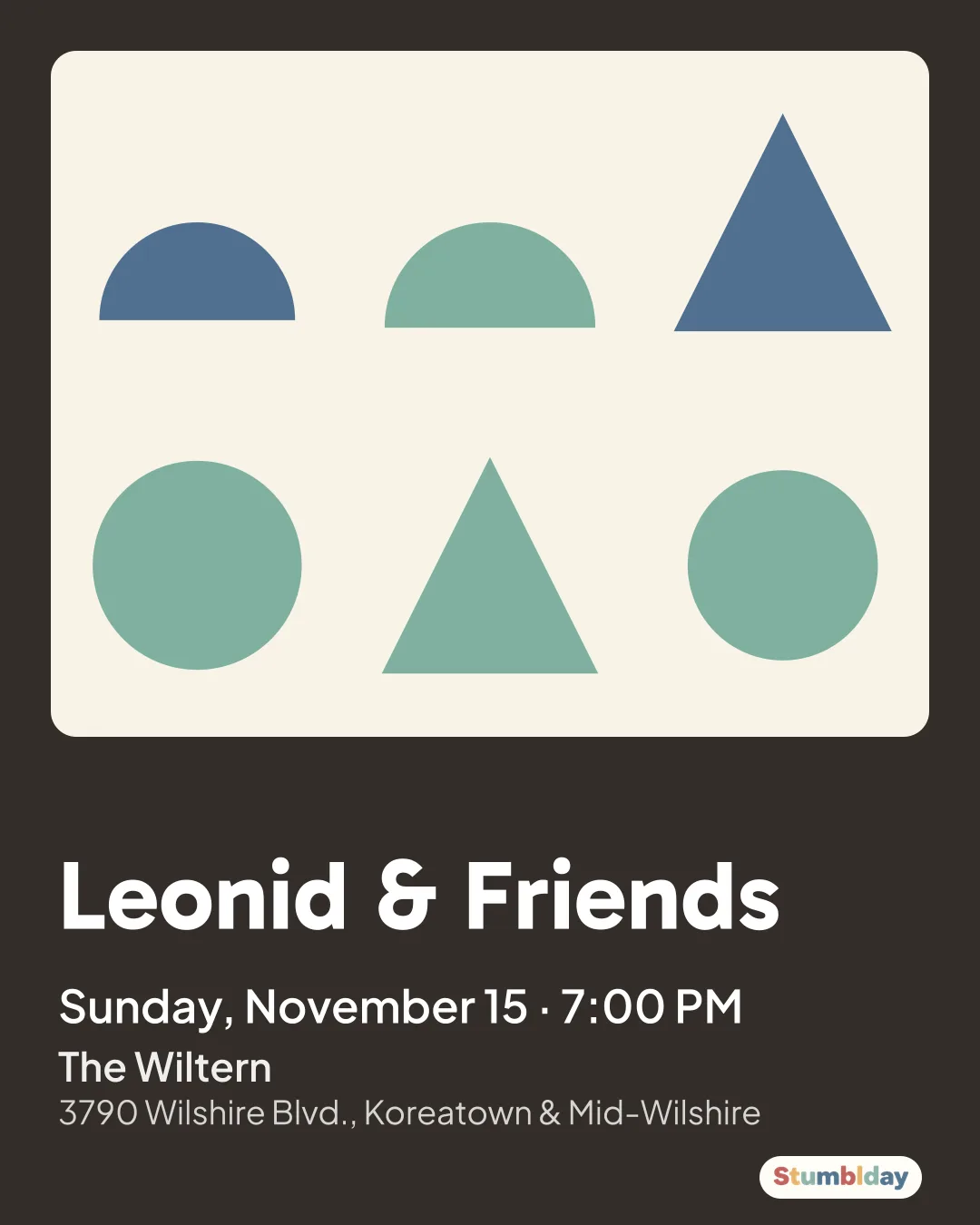 Flyer for Leonid & Friends: Sunday, November 15 · 7:00 PM at The Wiltern