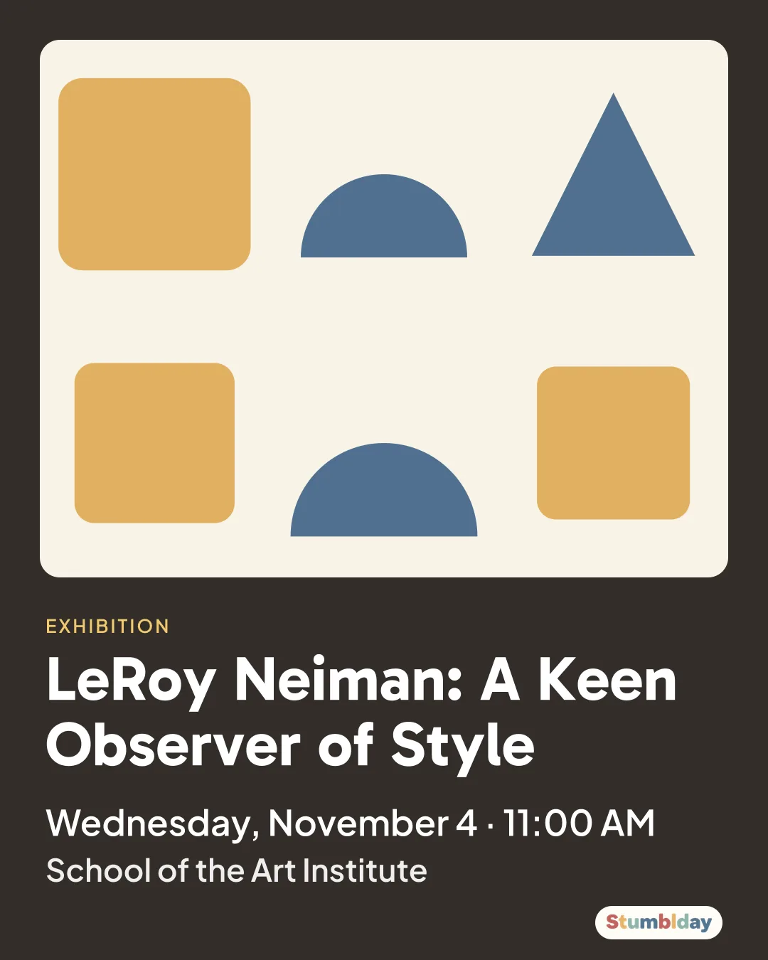 Flyer for LeRoy Neiman: A Keen Observer of Style: Wednesday, November 4 · 11:00 AM at School of the Art Institute