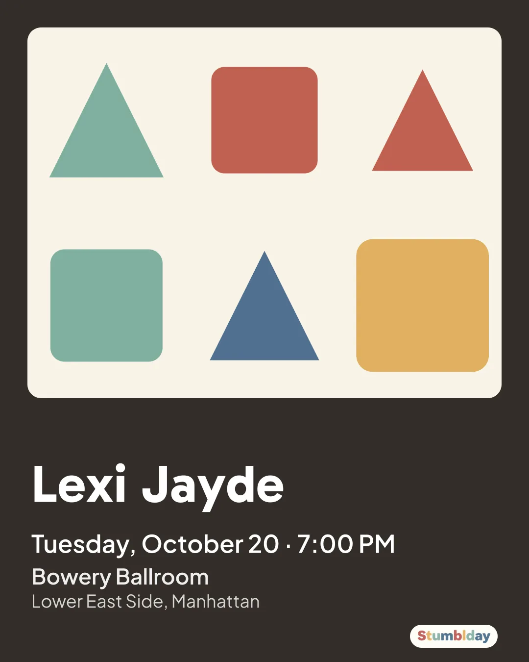 Flyer for Lexi Jayde: Tuesday, October 20 · 7:00 PM at Bowery Ballroom