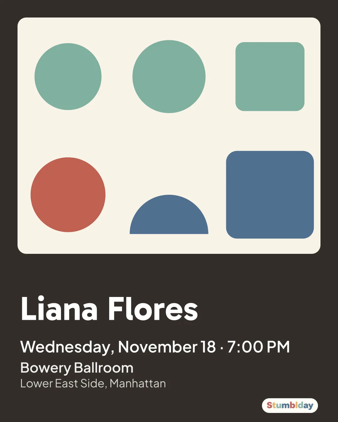 Flyer for Liana Flores: Wednesday, November 18 · 7:00 PM at Bowery Ballroom