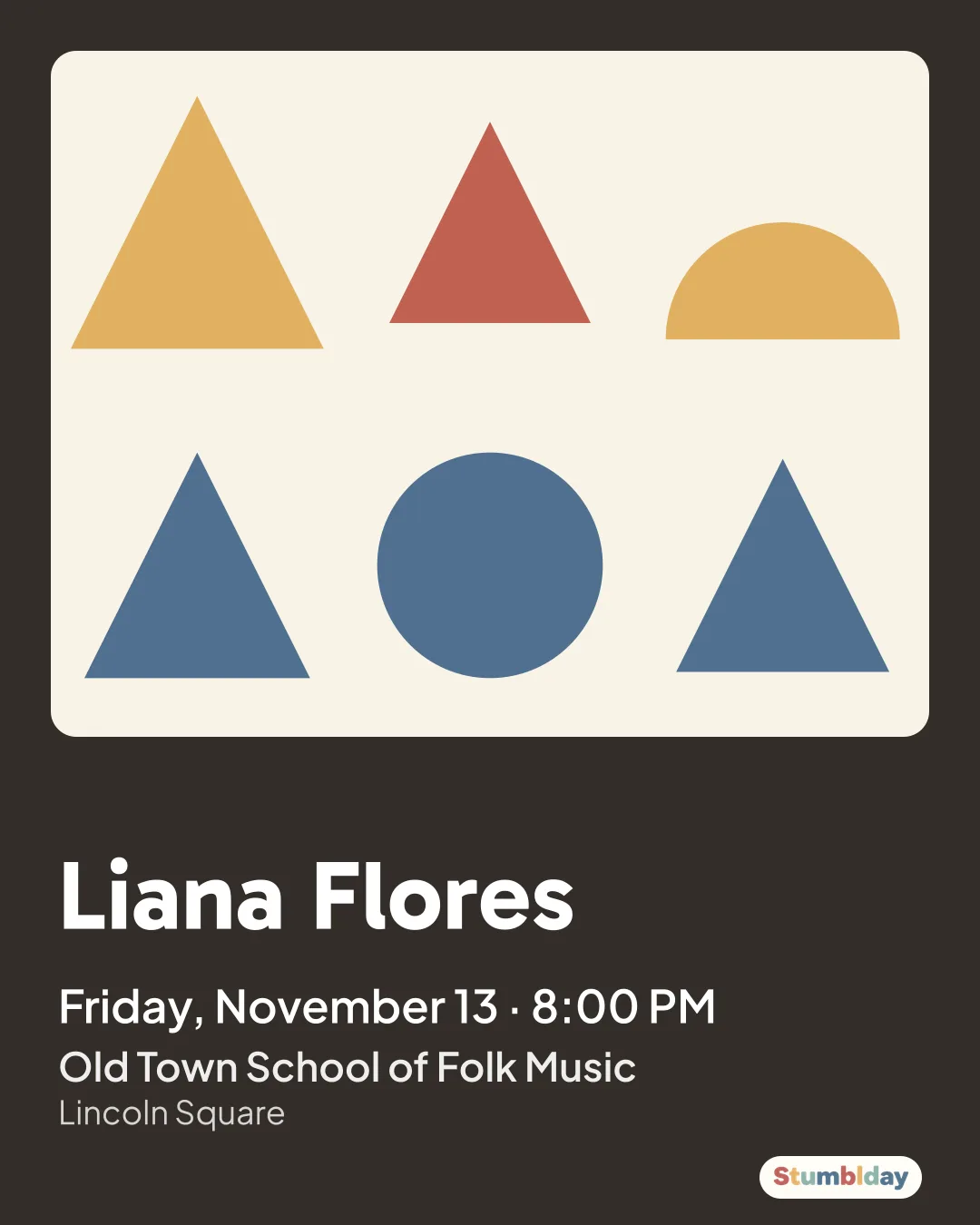 Flyer for Liana Flores: Friday, November 13 · 8:00 PM at Old Town School of Folk Music