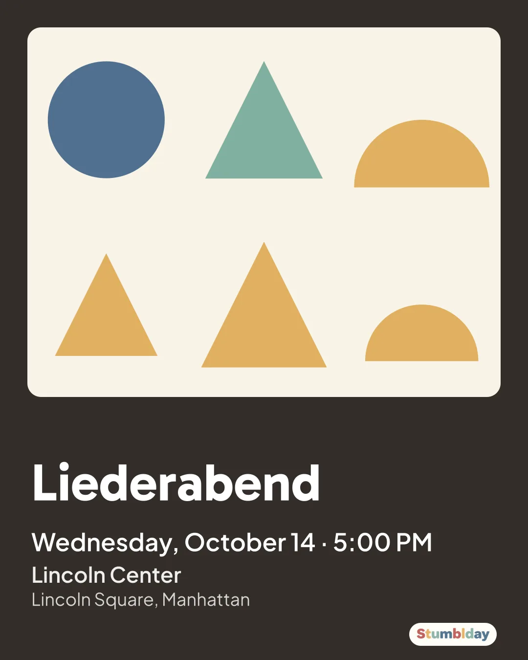Flyer for Liederabend: Wednesday, October 14 · 5:00 PM at Lincoln Center