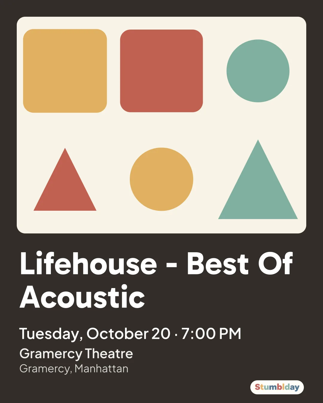 Flyer for Lifehouse - Best Of Acoustic: Tuesday, October 20 · 7:00 PM at Gramercy Theatre