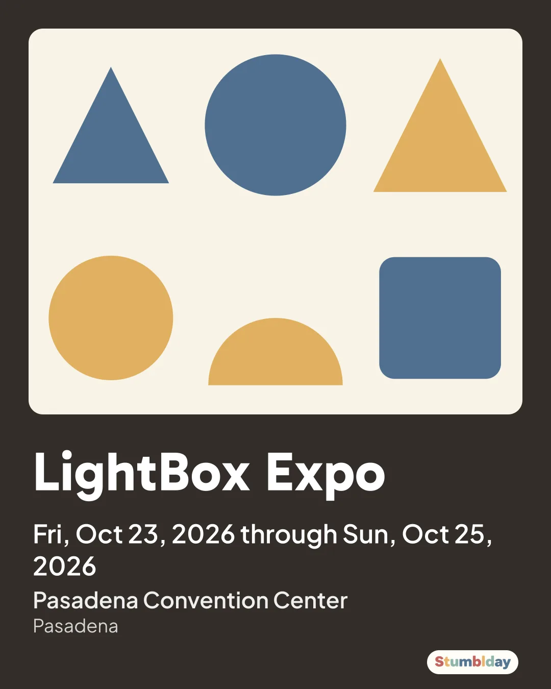 Flyer for LightBox Expo: Fri, Oct 23, 2026 through Sun, Oct 25, 2026 at Pasadena Convention Center