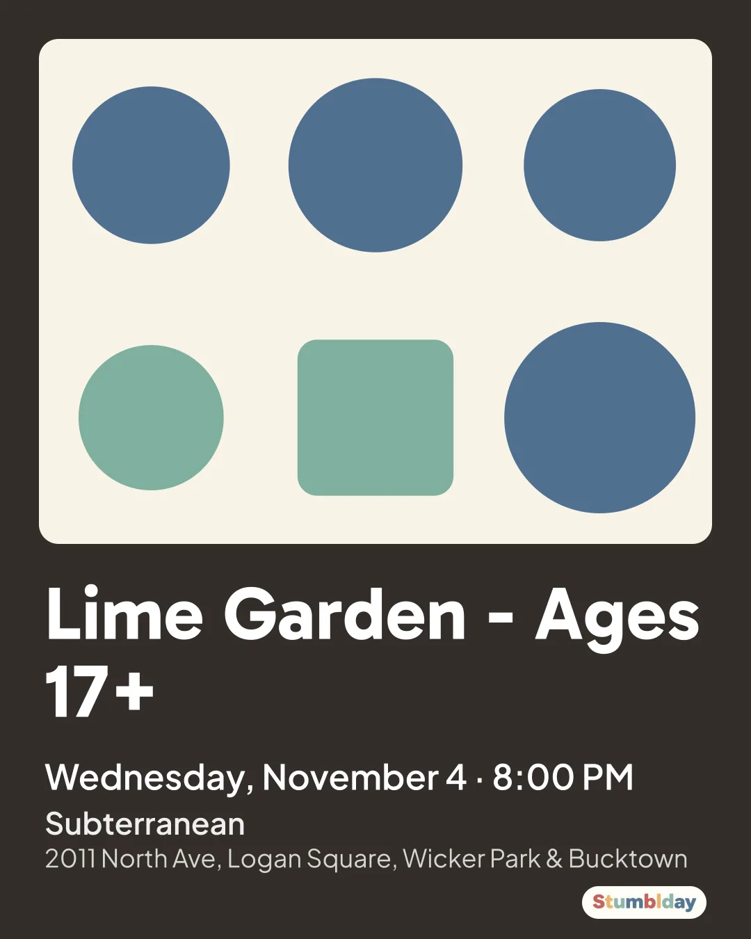 Flyer for Lime Garden - Ages 17+: Wednesday, November 4 · 8:00 PM at Subterranean