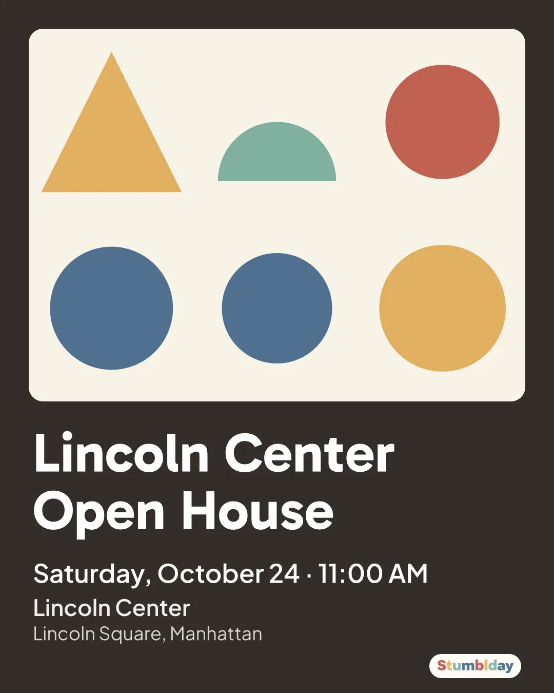 Flyer for Lincoln Center Open House: Saturday, October 24 · 11:00 AM at Lincoln Center