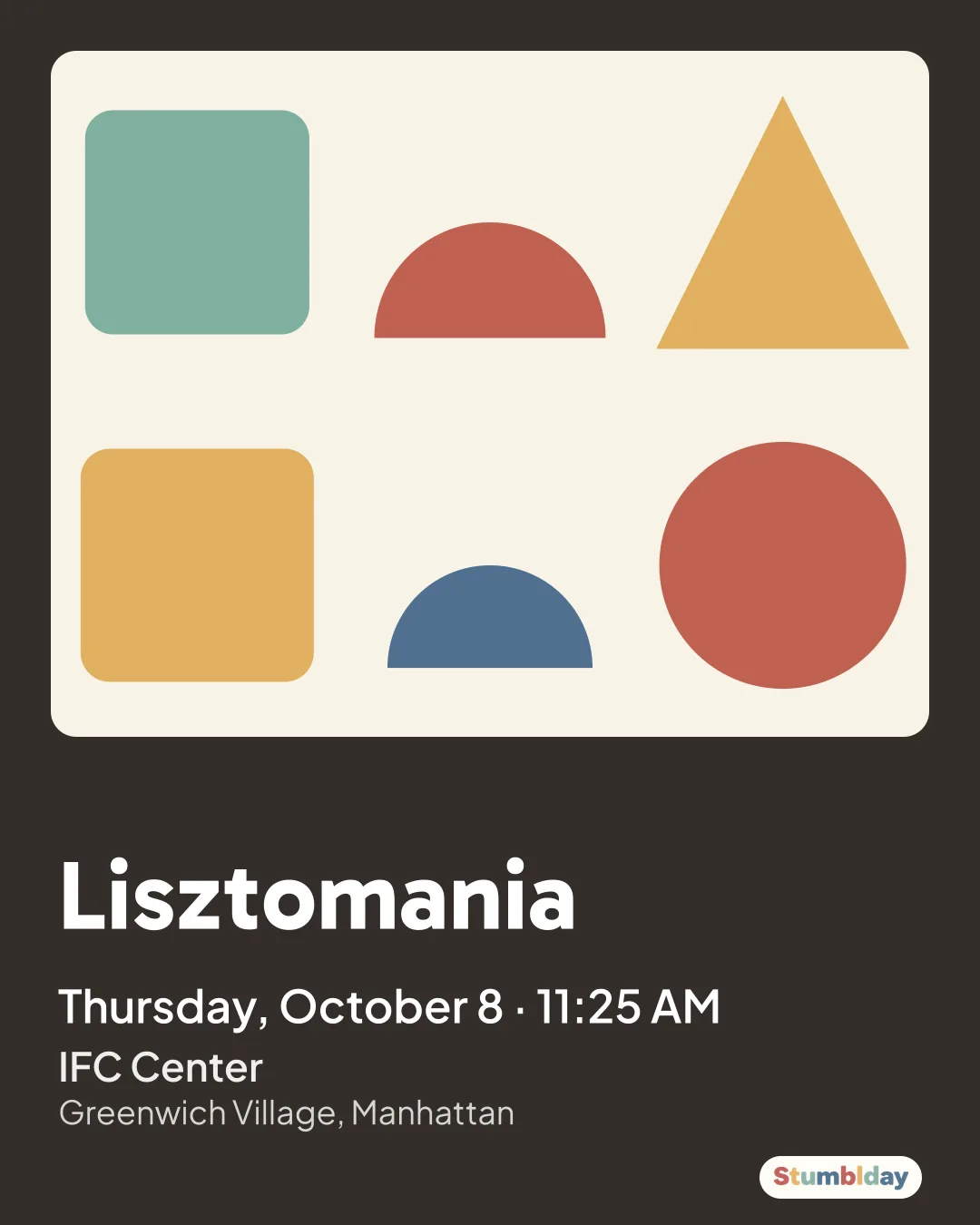 Flyer for Lisztomania: Thursday, October 8 · 11:25 AM at IFC Center