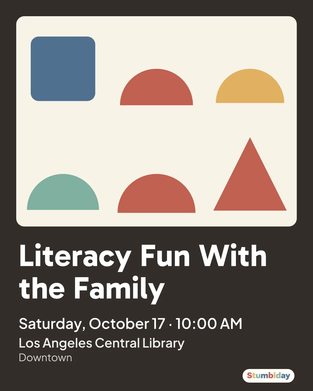 Flyer for Literacy Fun With the Family: Saturday, October 17 · 10:00 AM at Los Angeles Central Library