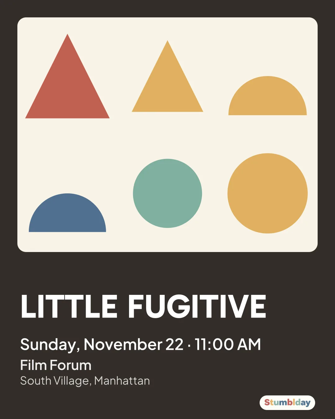 Flyer for LITTLE FUGITIVE: Sunday, November 22 · 11:00 AM at Film Forum