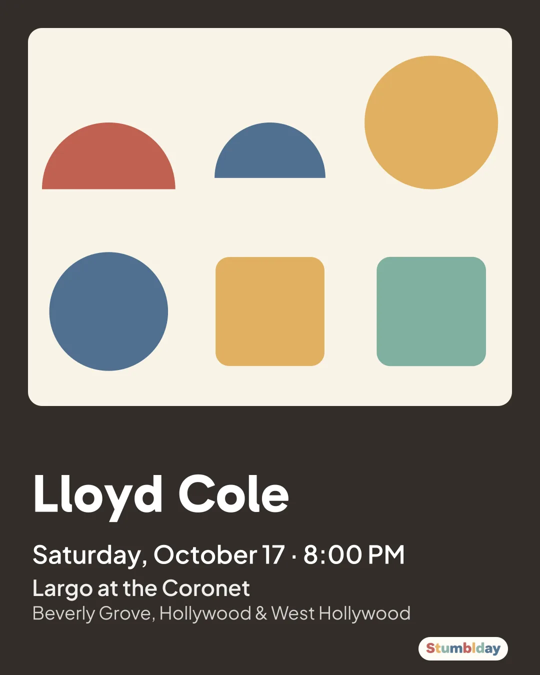 Flyer for Lloyd Cole: Saturday, October 17 · 8:00 PM at Largo at the Coronet