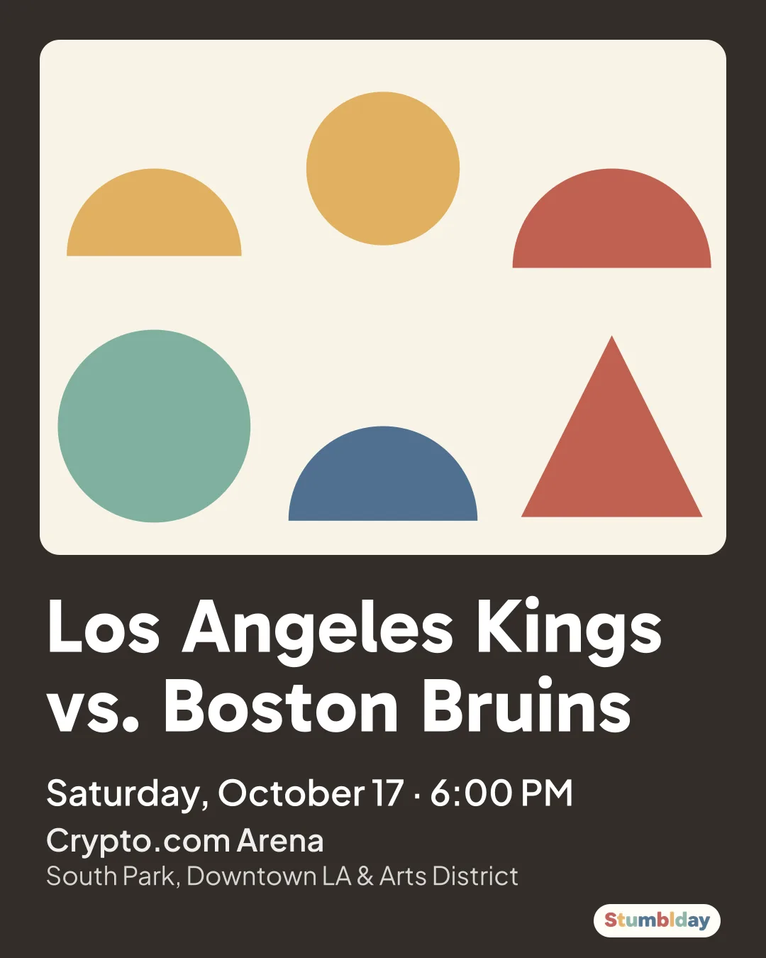 Flyer for Los Angeles Kings vs. Boston Bruins: Saturday, October 17 · 6:00 PM at Crypto.com Arena