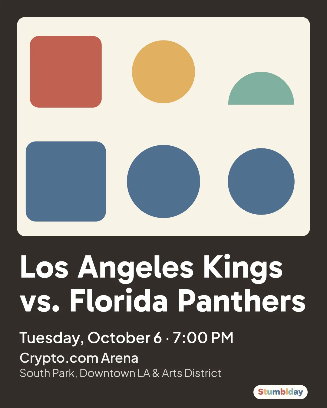Flyer for Los Angeles Kings vs. Florida Panthers: Tuesday, October 6 · 7:00 PM at Crypto.com Arena