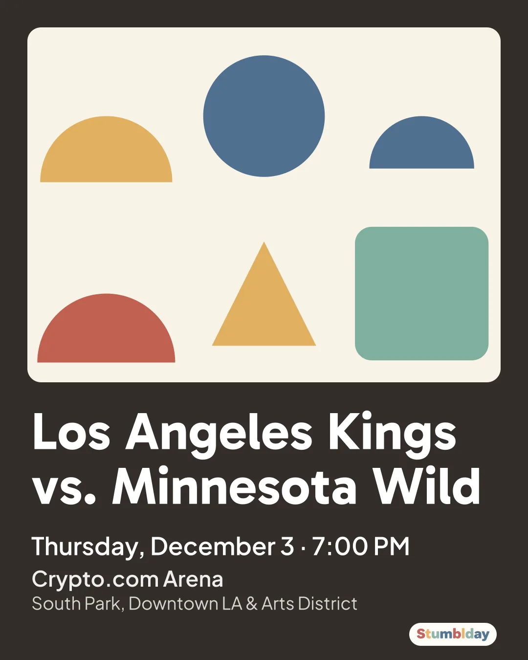 Flyer for Los Angeles Kings vs. Minnesota Wild: Thursday, December 3 · 7:00 PM at Crypto.com Arena