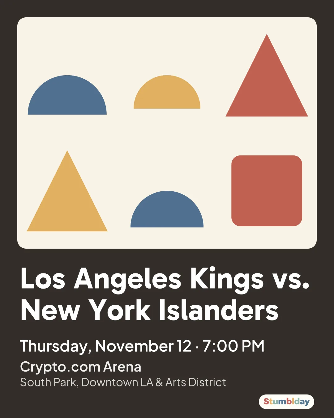 Flyer for Los Angeles Kings vs. New York Islanders: Thursday, November 12 · 7:00 PM at Crypto.com Arena