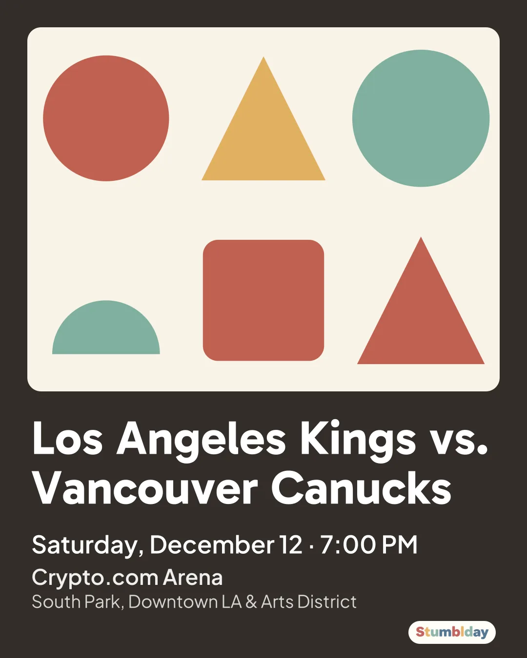 Flyer for Los Angeles Kings vs. Vancouver Canucks: Saturday, December 12 · 7:00 PM at Crypto.com Arena