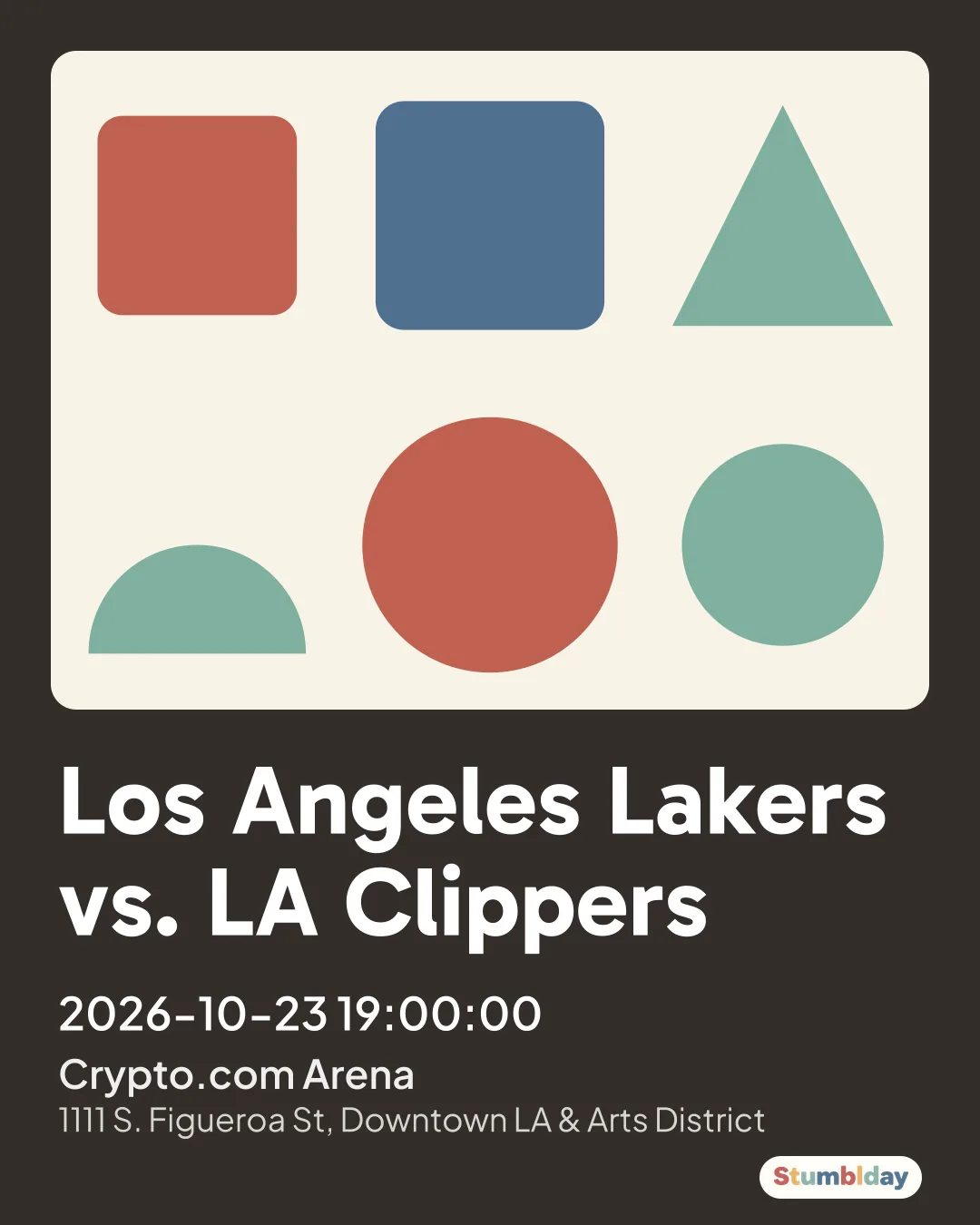 Flyer for Los Angeles Lakers vs. LA Clippers: 2026-10-23 19:00:00 at Crypto.com Arena