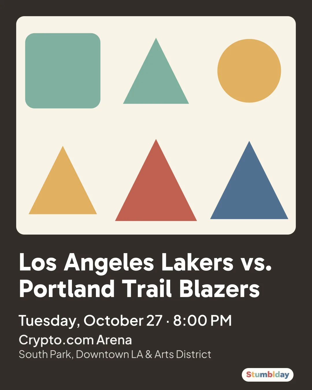 Flyer for Los Angeles Lakers vs. Portland Trail Blazers: Tuesday, October 27 · 8:00 PM at Crypto.com Arena