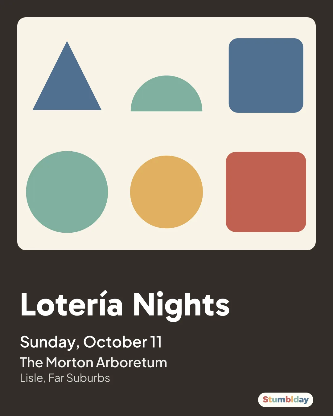 Flyer for Lotería Nights: Sunday, October 11 at The Morton Arboretum