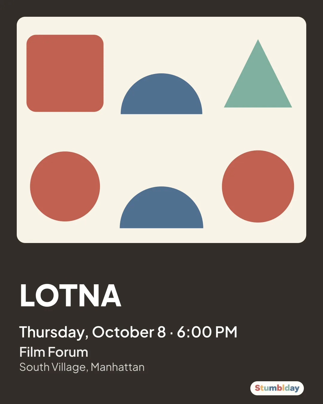 Flyer for LOTNA: Thursday, October 8 · 6:00 PM at Film Forum