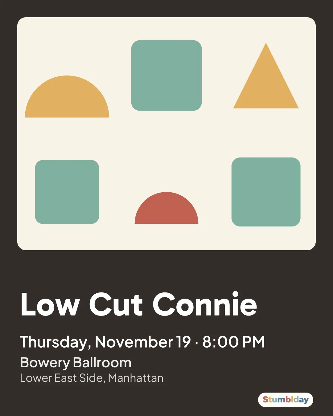 Flyer for Low Cut Connie: Thursday, November 19 · 8:00 PM at Bowery Ballroom
