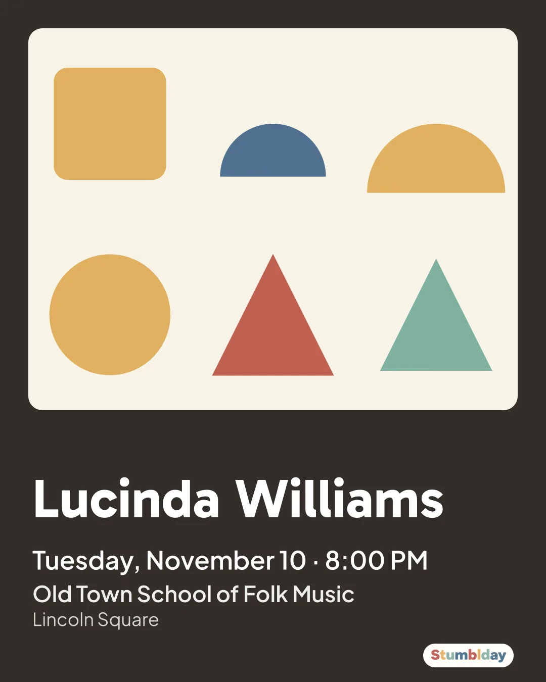 Flyer for Lucinda Williams: Tuesday, November 10 · 8:00 PM at Old Town School of Folk Music