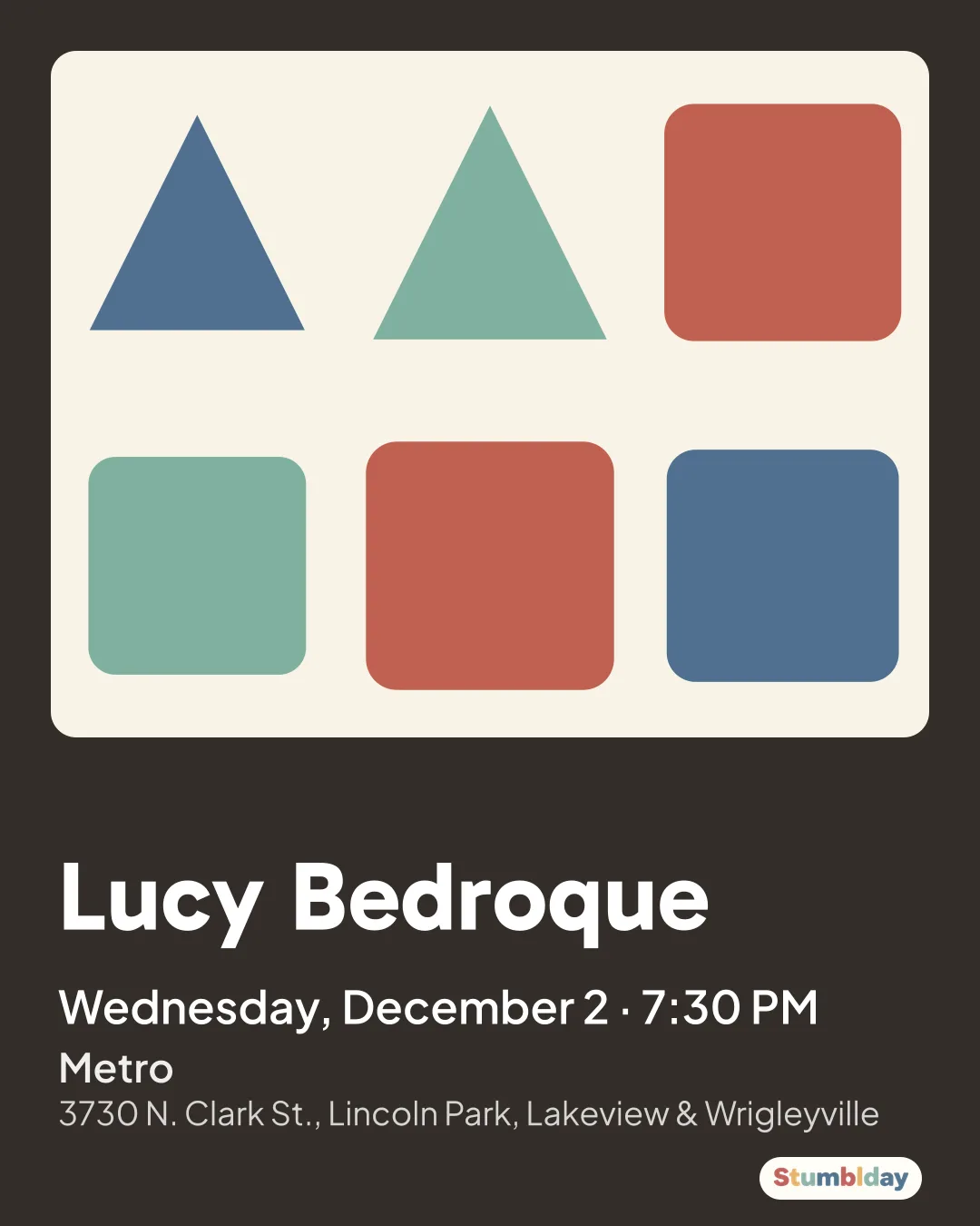 Flyer for Lucy Bedroque: Wednesday, December 2 · 7:30 PM at Metro
