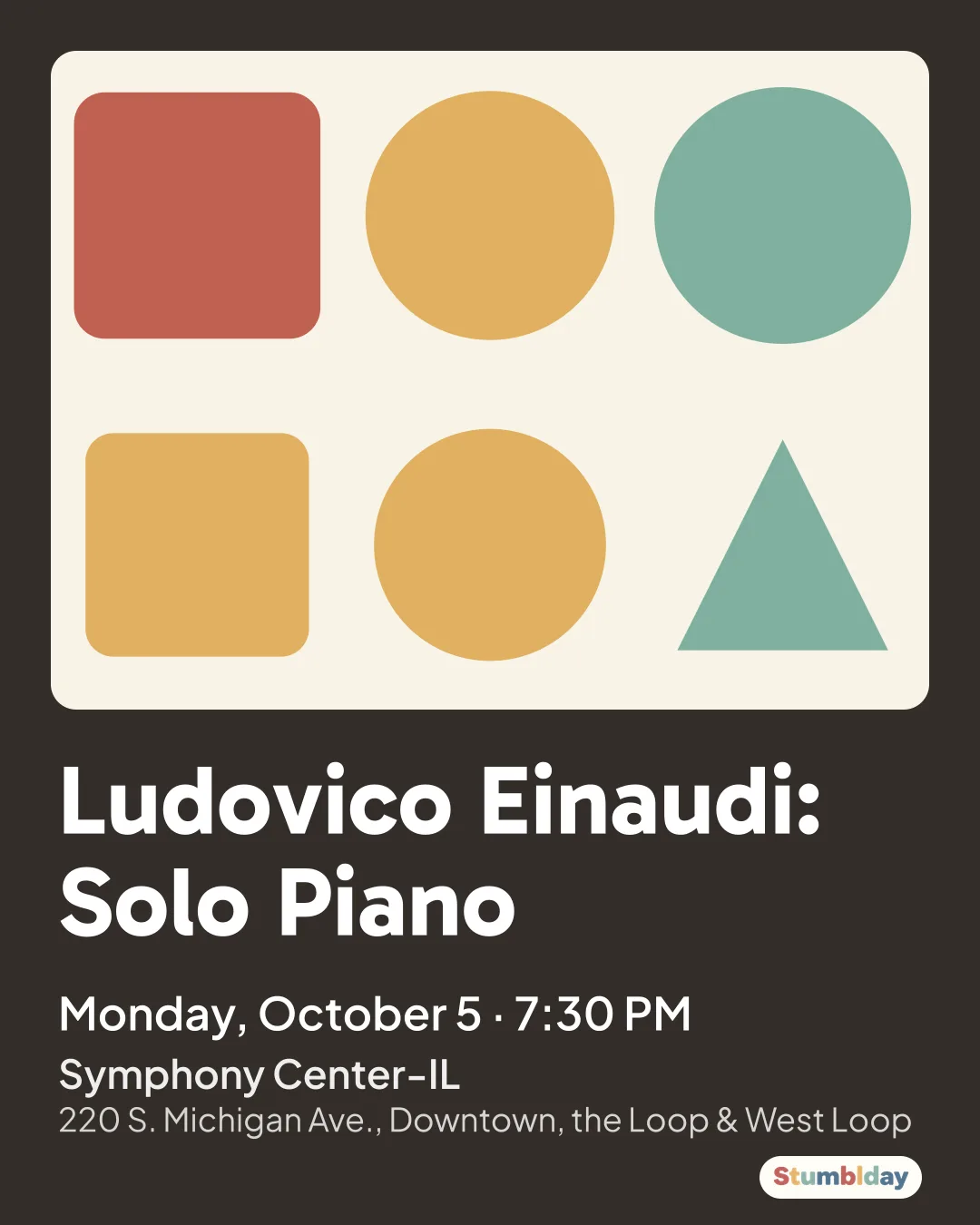 Flyer for Ludovico Einaudi: Solo Piano: Monday, October 5 · 7:30 PM at Symphony Center-IL