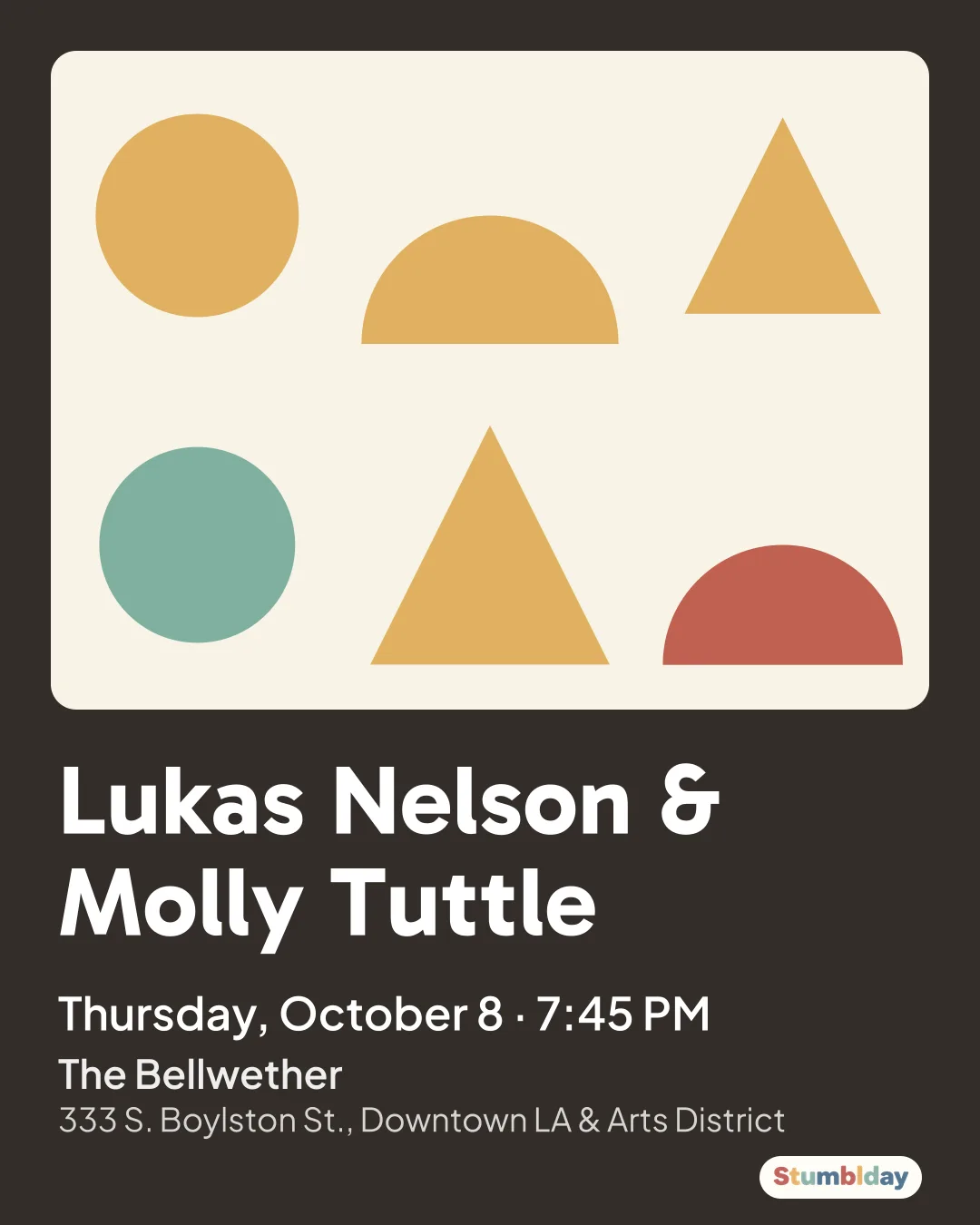 Flyer for Lukas Nelson & Molly Tuttle: Thursday, October 8 · 7:45 PM at The Bellwether