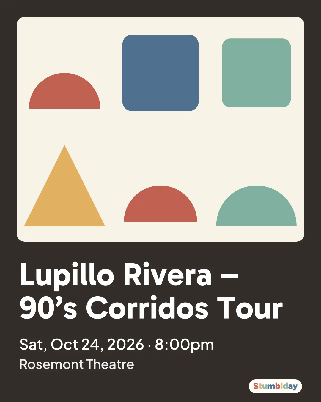 Flyer for Lupillo Rivera – 90’s Corridos Tour: Sat, Oct 24, 2026 · 8:00pm at Rosemont Theatre