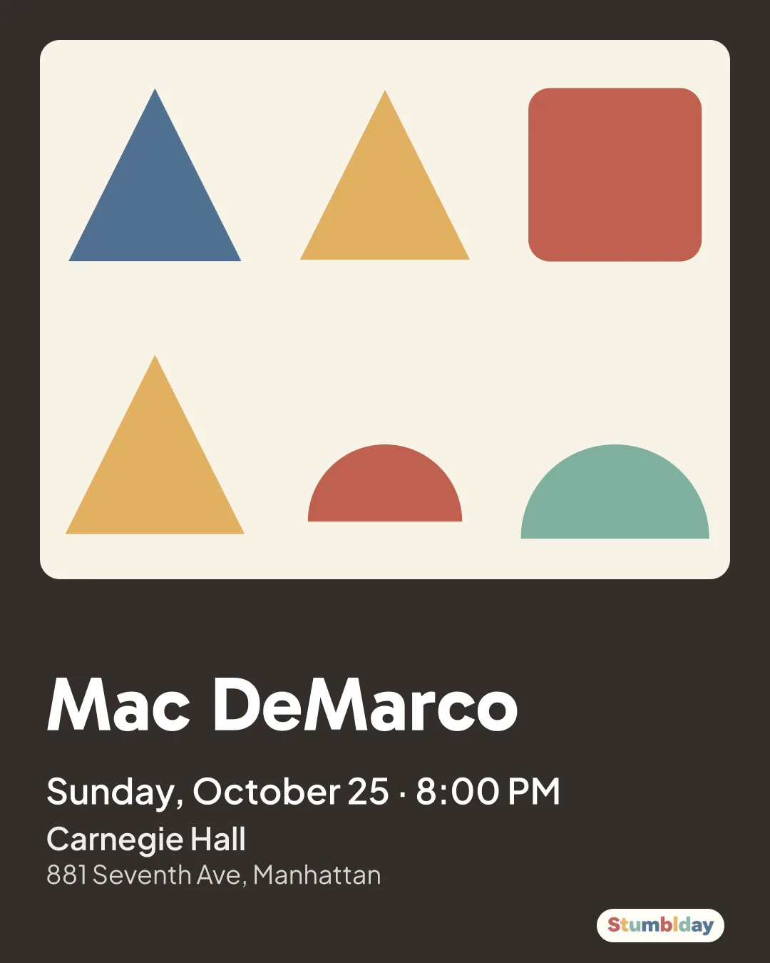 Flyer for Mac DeMarco: Sunday, October 25 · 8:00 PM at Carnegie Hall