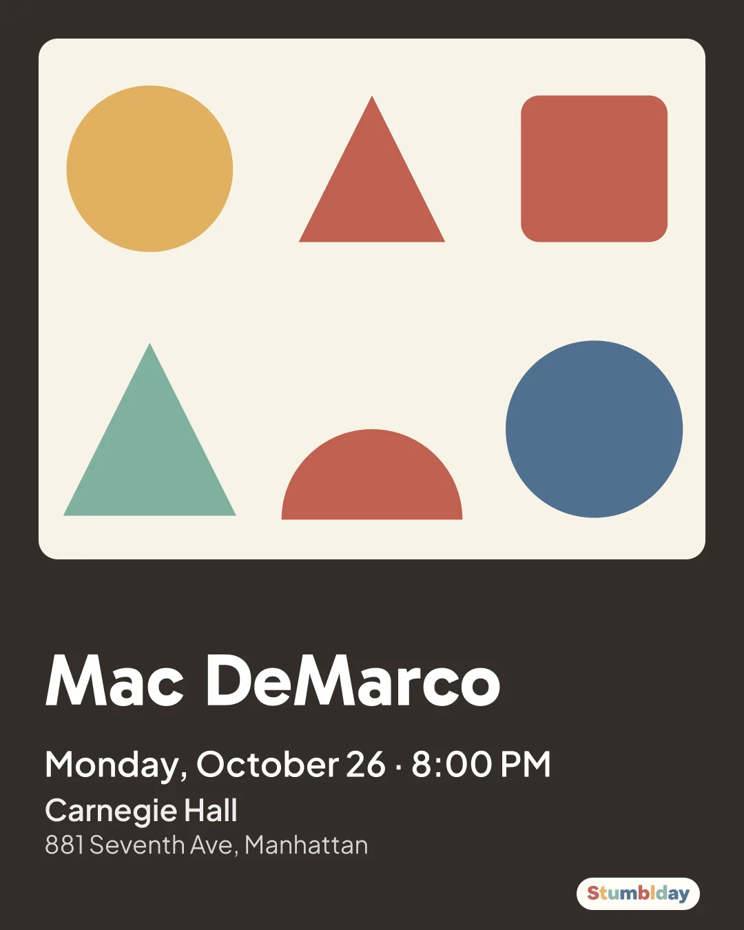 Flyer for Mac DeMarco: Monday, October 26 · 8:00 PM at Carnegie Hall