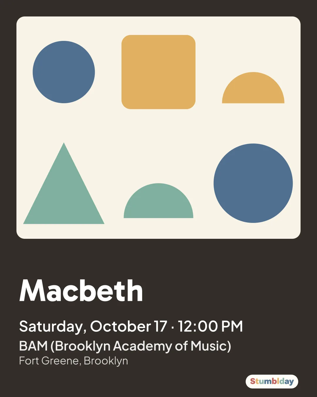 Flyer for Macbeth: Saturday, October 17 · 12:00 PM at BAM (Brooklyn Academy of Music)