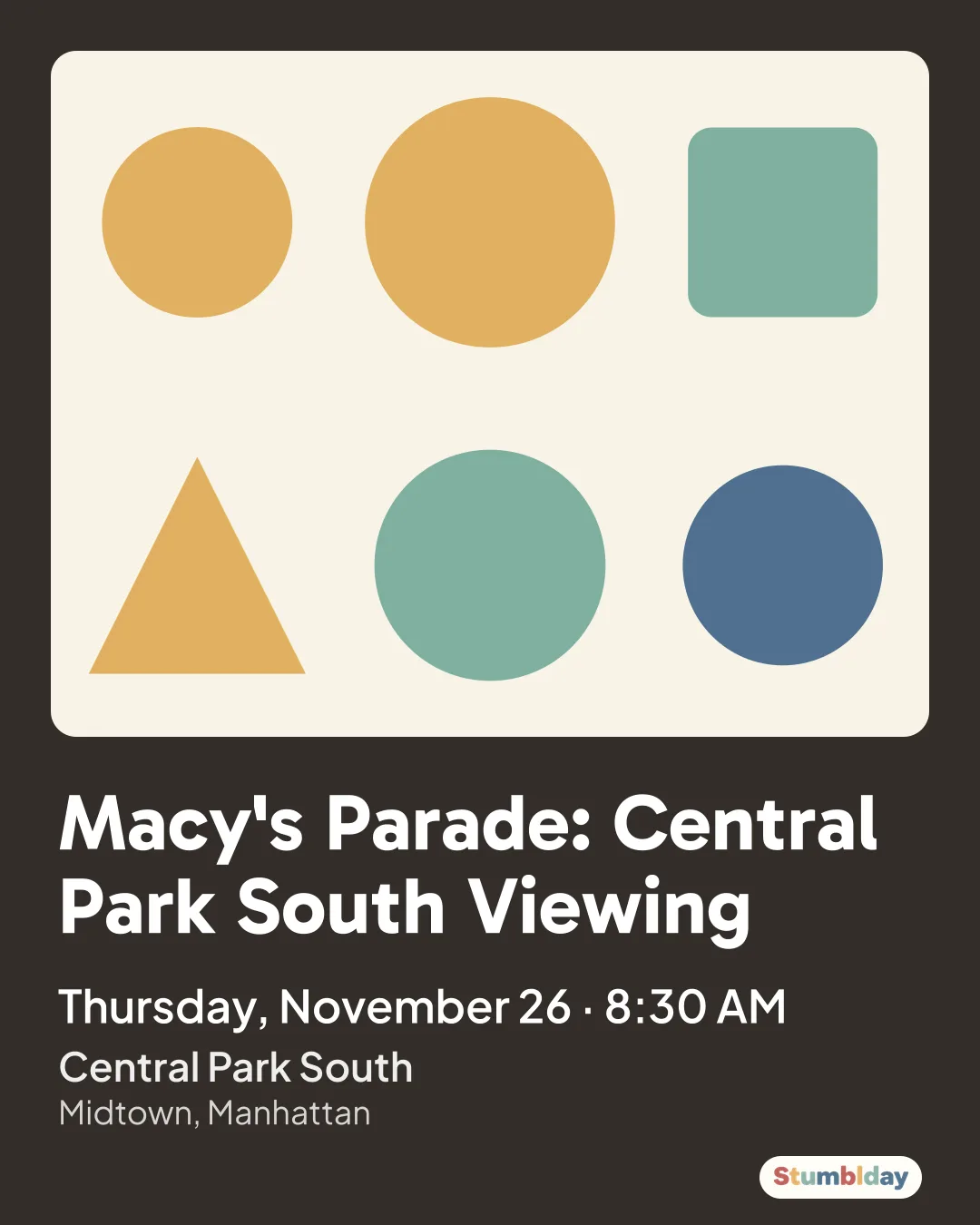 Flyer for Macy's Parade: Central Park South Viewing: Thursday, November 26 · 8:30 AM at Central Park South