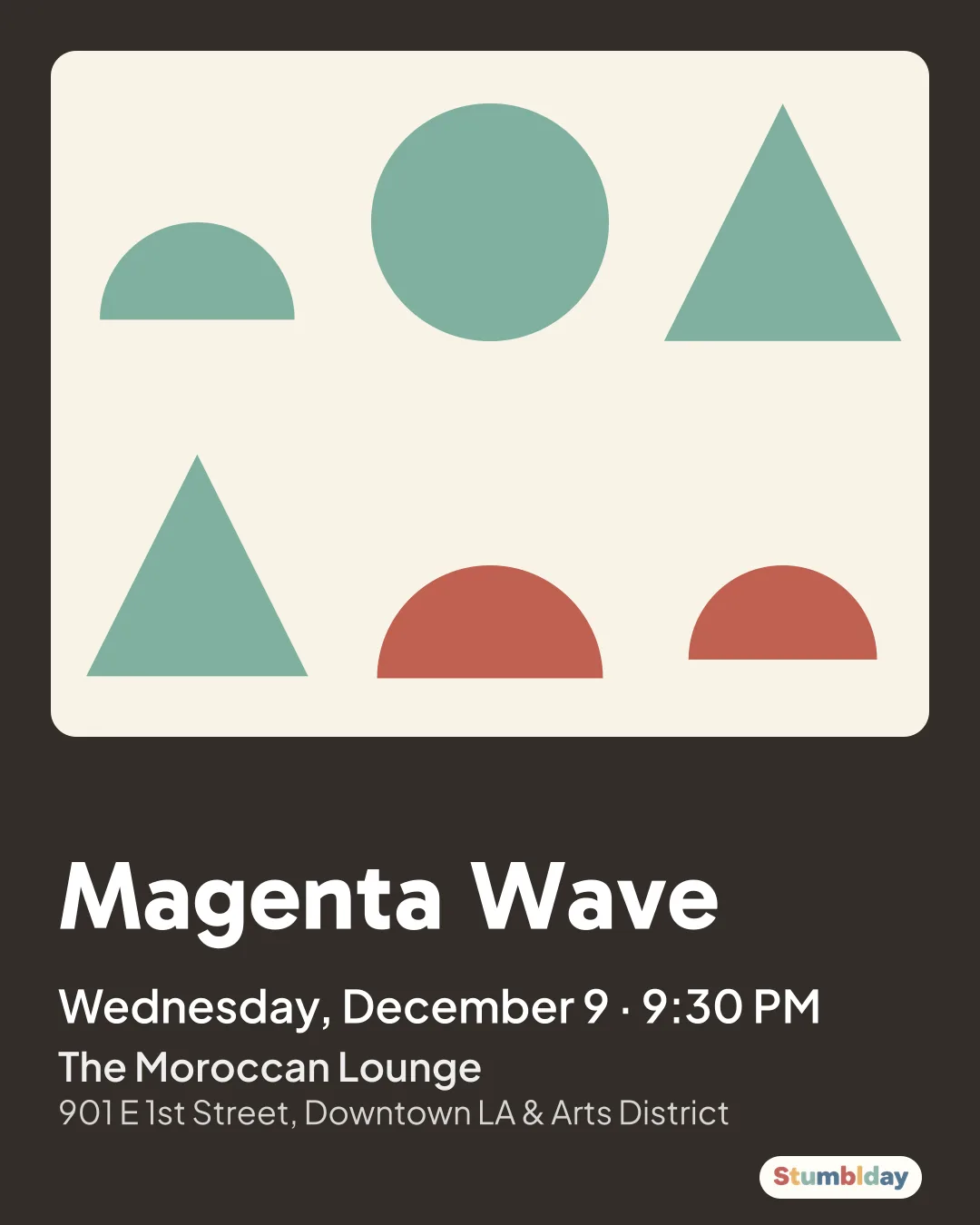 Flyer for Magenta Wave: Wednesday, December 9 · 9:30 PM at The Moroccan Lounge