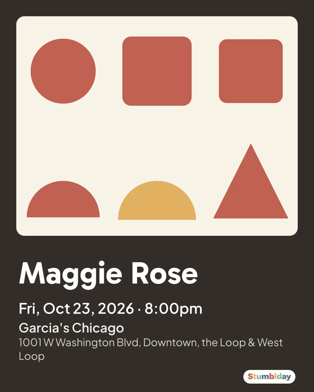 Flyer for Maggie Rose: Fri, Oct 23, 2026 · 8:00pm at Garcia's Chicago