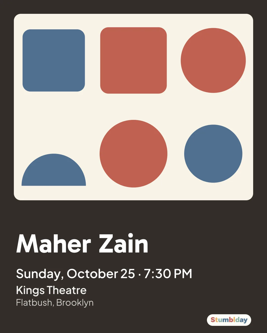 Flyer for Maher Zain: Sunday, October 25 · 7:30 PM at Kings Theatre