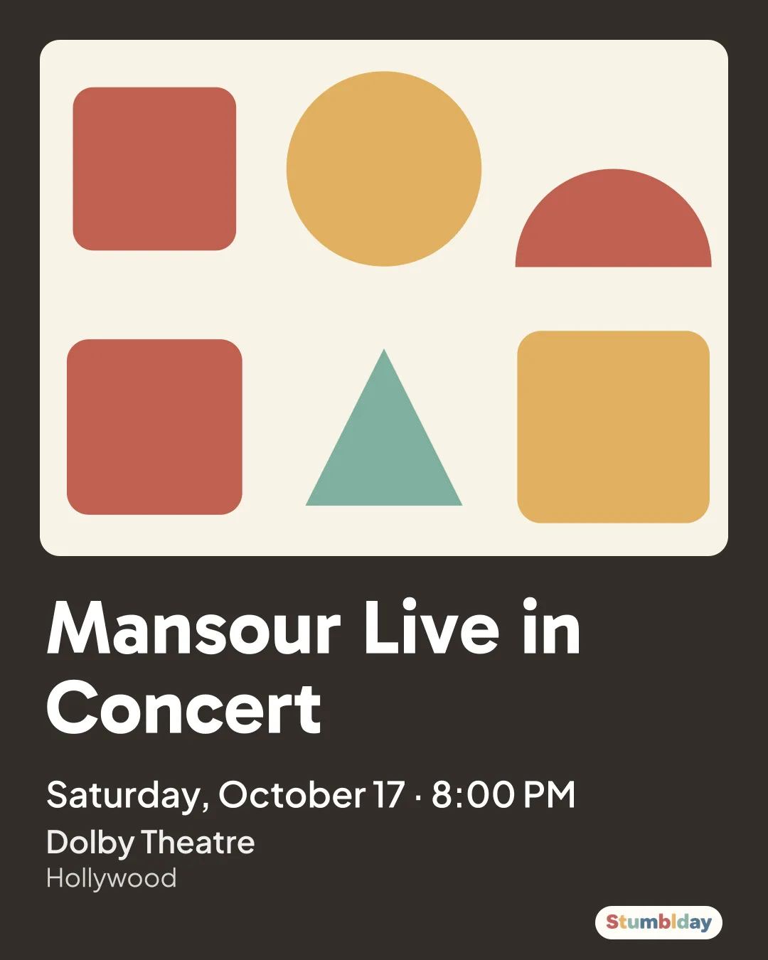 Flyer for Mansour Live in Concert: Saturday, October 17 · 8:00 PM at Dolby Theatre