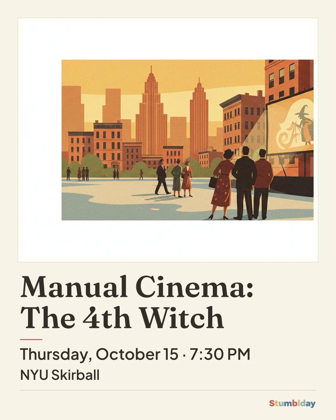 Flyer for Manual Cinema: The 4th Witch: Thursday, October 15 · 7:30 PM at NYU Skirball