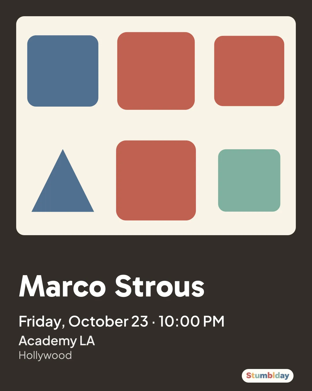 Flyer for Marco Strous: Friday, October 23 · 10:00 PM at Academy LA