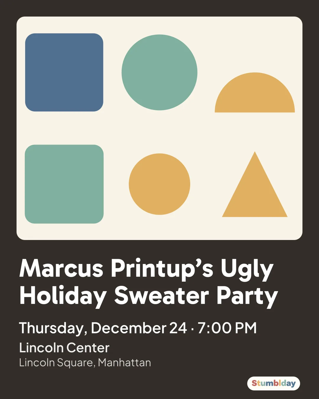 Flyer for Marcus Printup’s Ugly Holiday Sweater Party: Thursday, December 24 · 7:00 PM at Lincoln Center