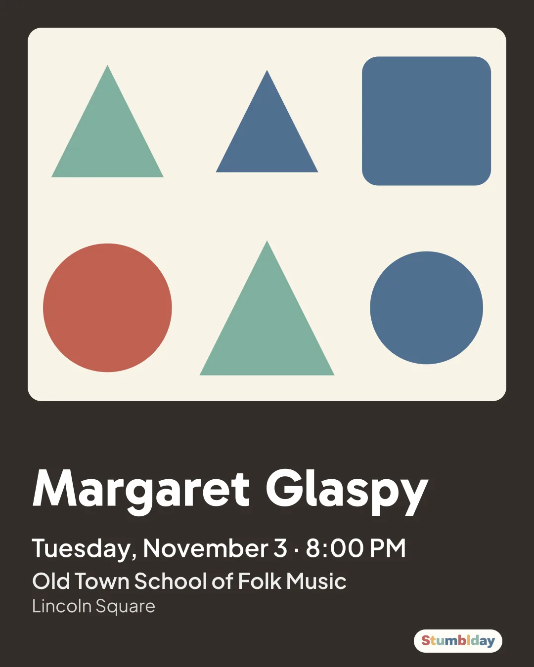 Flyer for Margaret Glaspy: Tuesday, November 3 · 8:00 PM at Old Town School of Folk Music