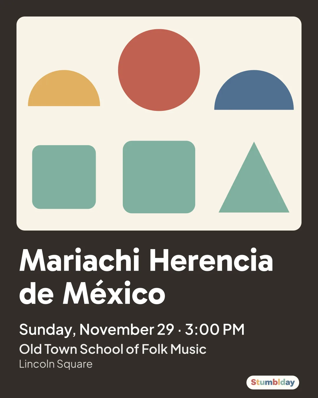 Flyer for Mariachi Herencia de México: Sunday, November 29 · 3:00 PM at Old Town School of Folk Music