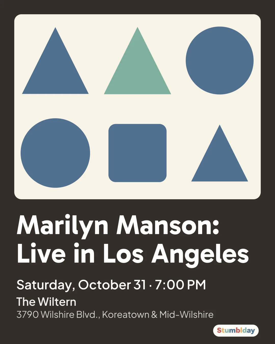 Flyer for Marilyn Manson: Live in Los Angeles: Saturday, October 31 · 7:00 PM at The Wiltern