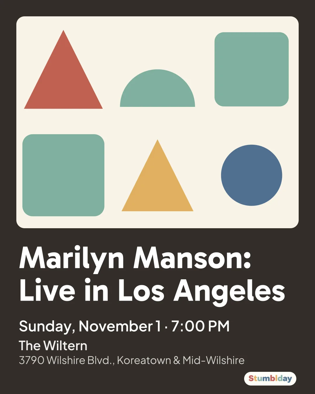 Flyer for Marilyn Manson: Live in Los Angeles: Sunday, November 1 · 7:00 PM at The Wiltern
