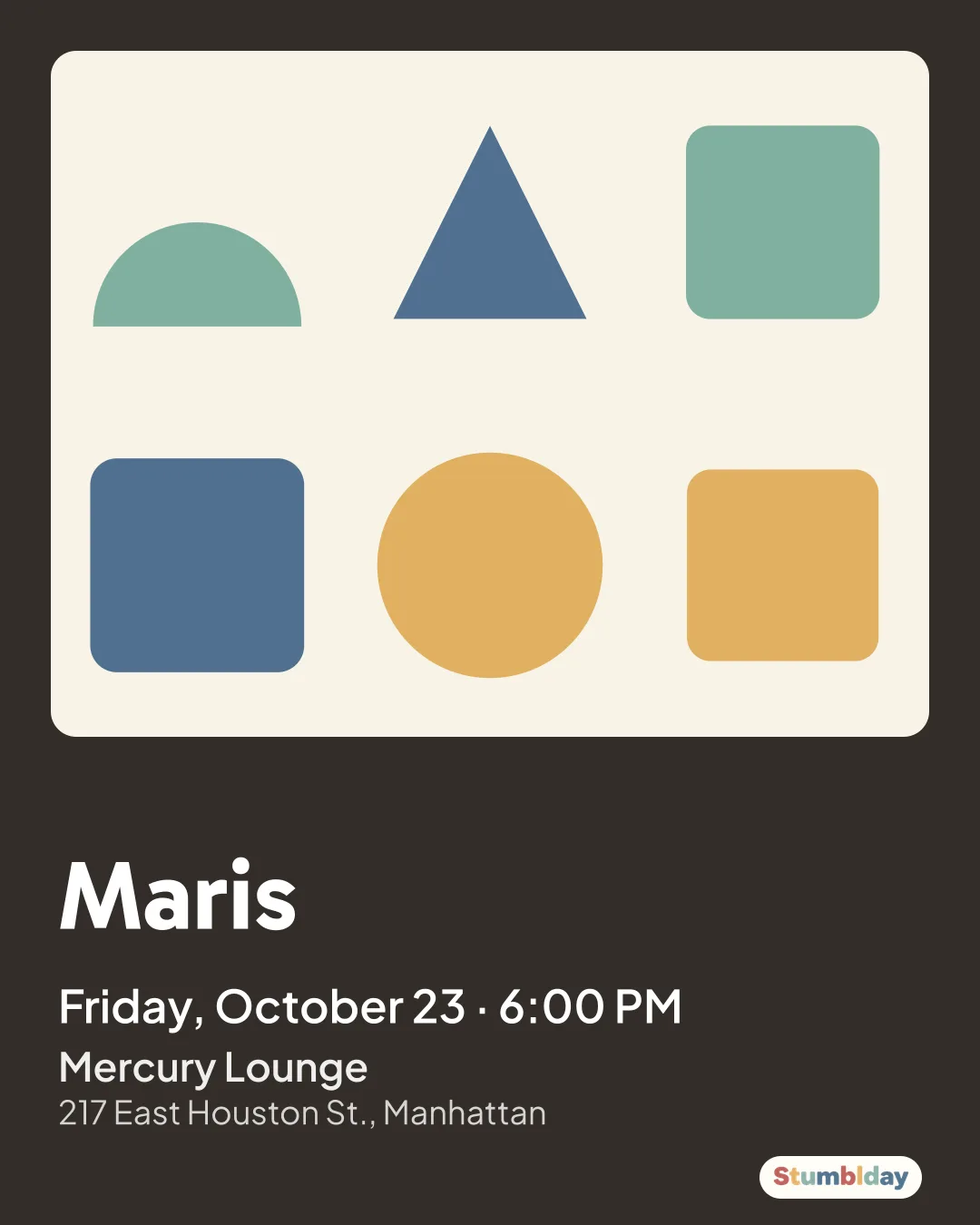 Flyer for MARIS: Friday, October 23 · 6:00 PM at Mercury Lounge