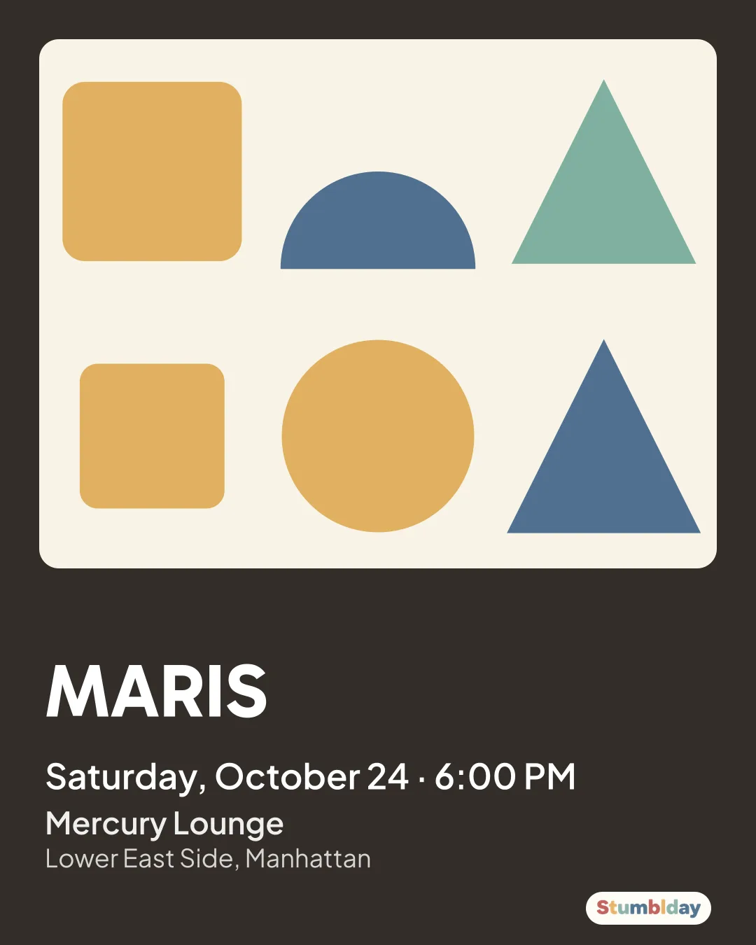 Flyer for MARIS: Saturday, October 24 · 6:00 PM at Mercury Lounge