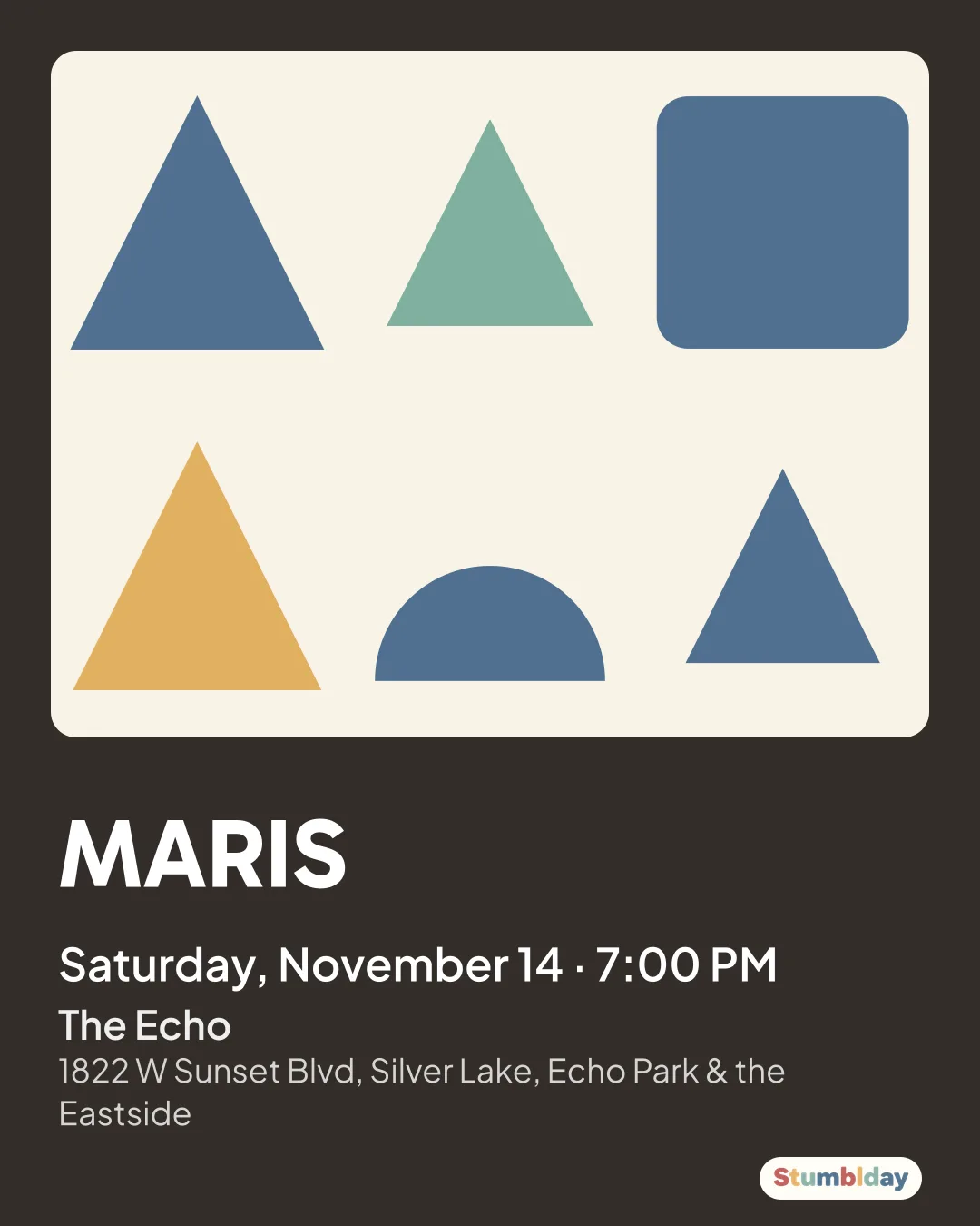 Flyer for MARIS: Saturday, November 14 · 7:00 PM at The Echo