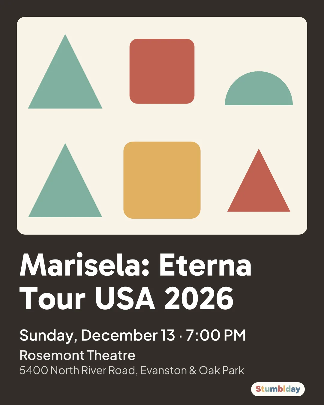 Flyer for Marisela: Eterna Tour USA 2026: Sunday, December 13 · 7:00 PM at Rosemont Theatre