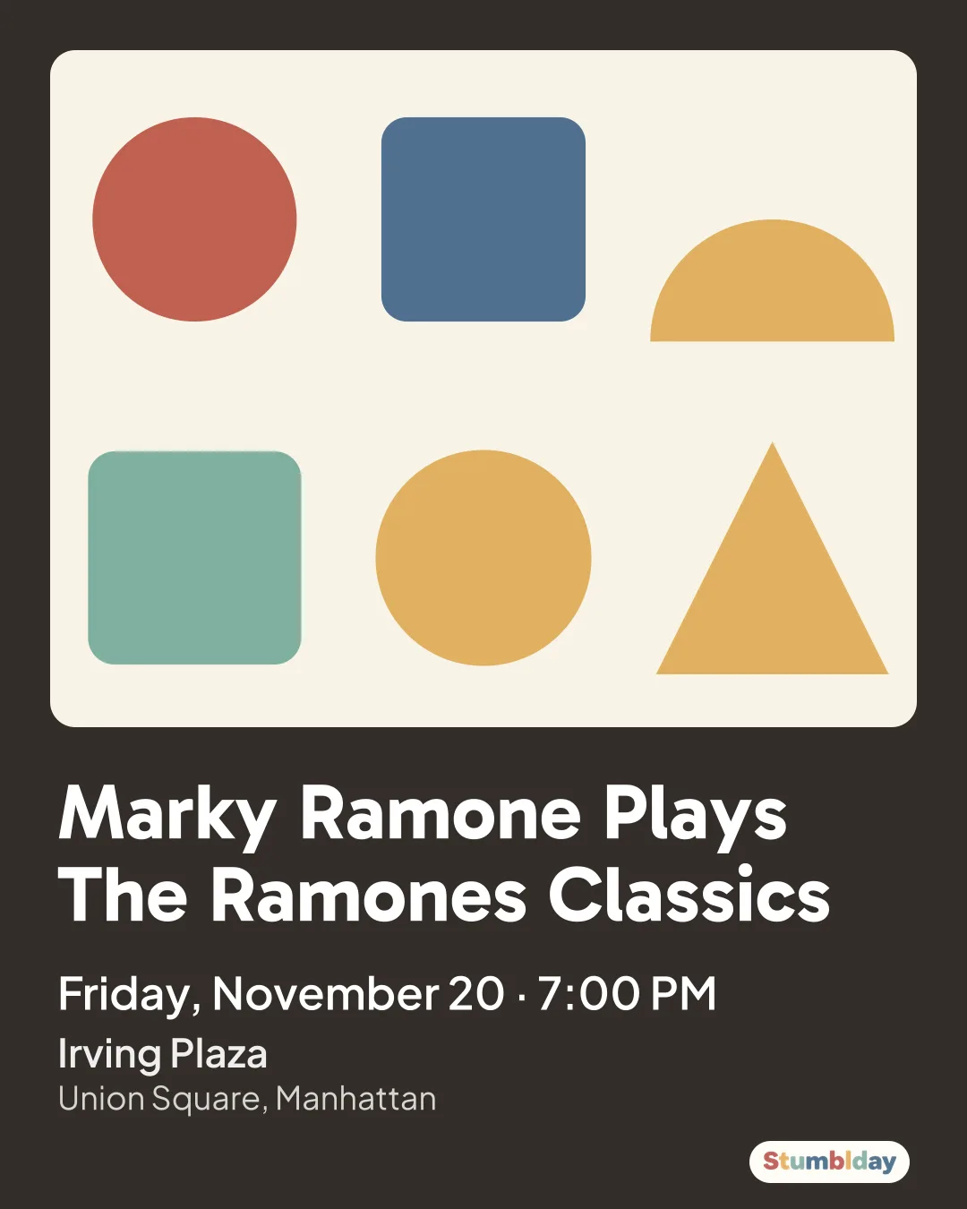 Flyer for Marky Ramone Plays The Ramones Classics: Friday, November 20 · 7:00 PM at Irving Plaza